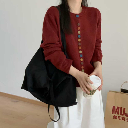 Damen Strickcardigan mit bunten Knopfdetails und angenehmer Passform EB