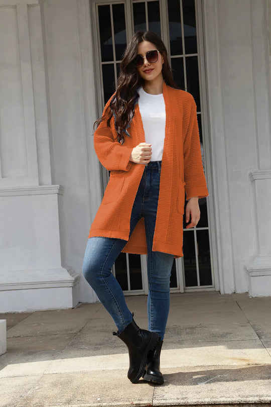 Damen Offene Strickjacke im lässigen Design mit praktischen Taschen EB