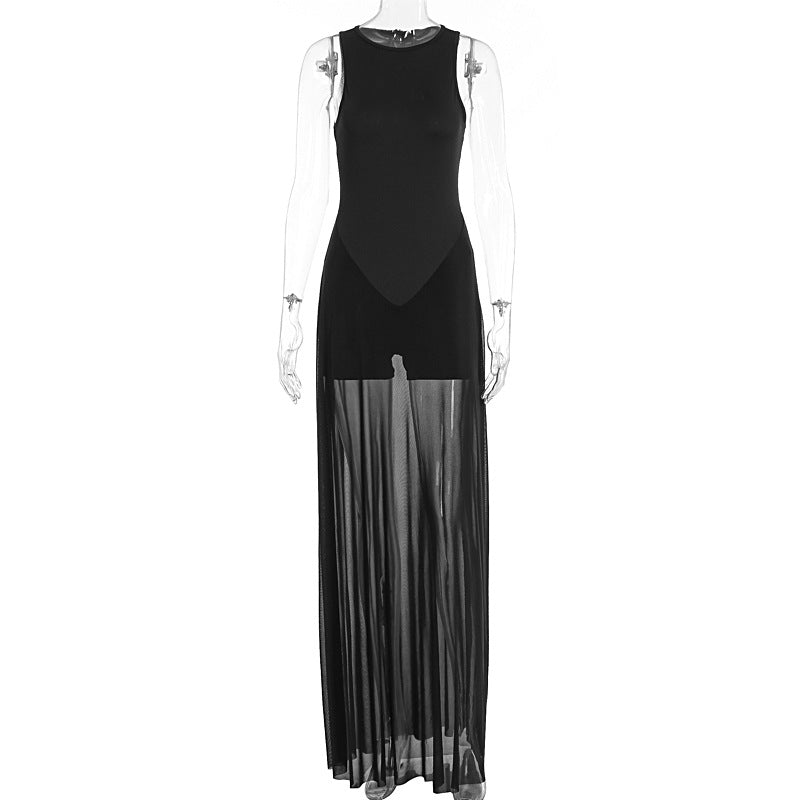 Damen Elegantes Maxi-Kleid mit transparentem Chiffon-Überwurf und figurbetontem Inneren EB