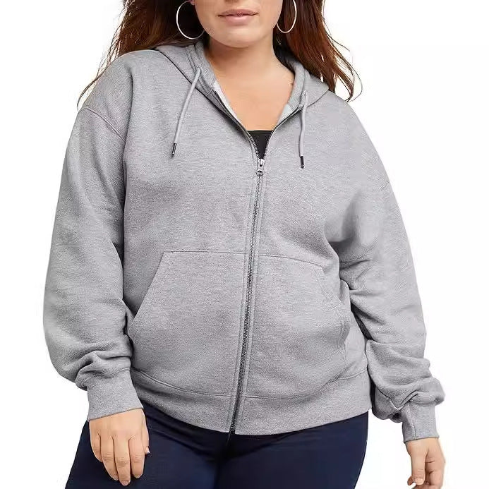 Damen nan Kapuzenjacke mit durchgehendem Reißverschluss, Kängurutasche und entspannter Passform EB