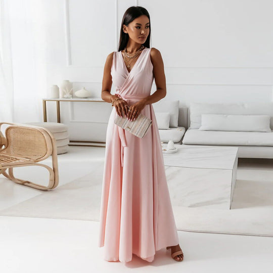 Damen Maxikleid mit elegantem Wickel-Design und schwingendem Rock EB