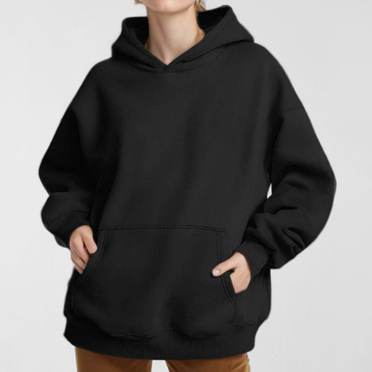 Damen nan extralanges Oversize Kapuzen-Sweatshirt mit Kängurutasche, weichem Fleece-Innenfutter und überschnittener Schulter EB