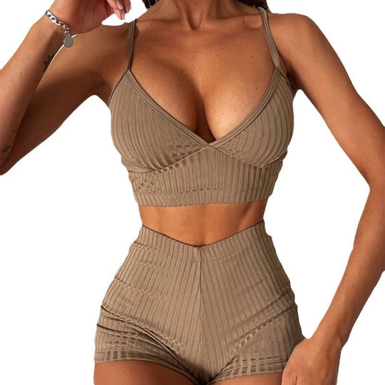 Damen Sportliches Crop-Top und Shorts Set EB