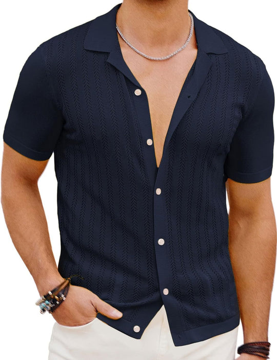 Herren Kurzarm Strickhemd mit strukturiertem Design EB