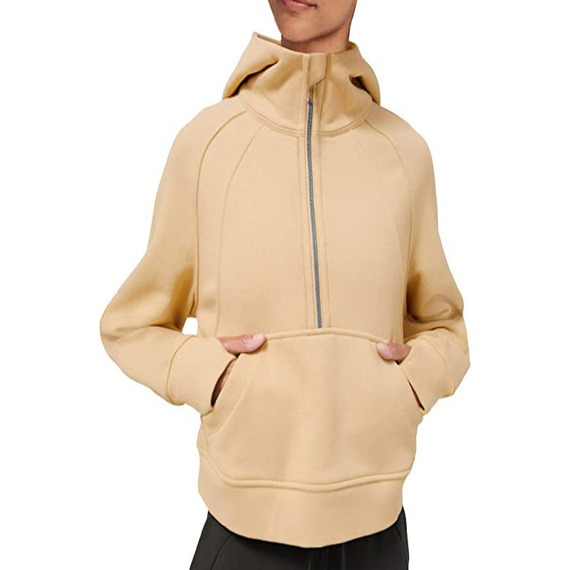 Damen sportlicher Fleece-Hoodie mit halbem Reißverschluss EB