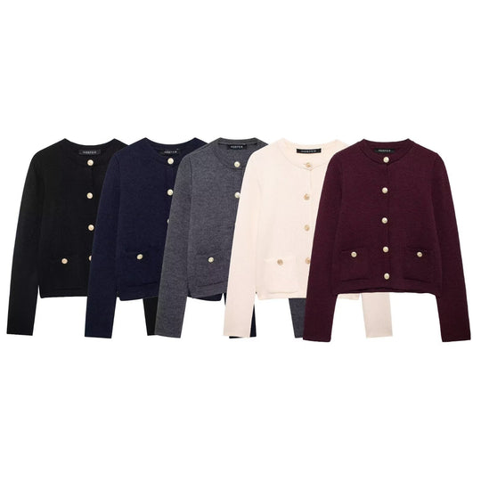 Damen Strickjacke mit schimmernden Knöpfen und Taschen EB