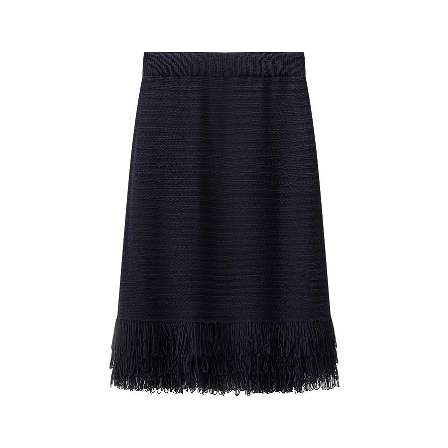 Damen Midirock mit fransiertem Saum und strukturiertem Design EB