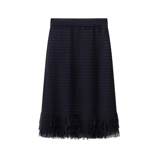 Damen Midirock mit fransiertem Saum und strukturiertem Design EB