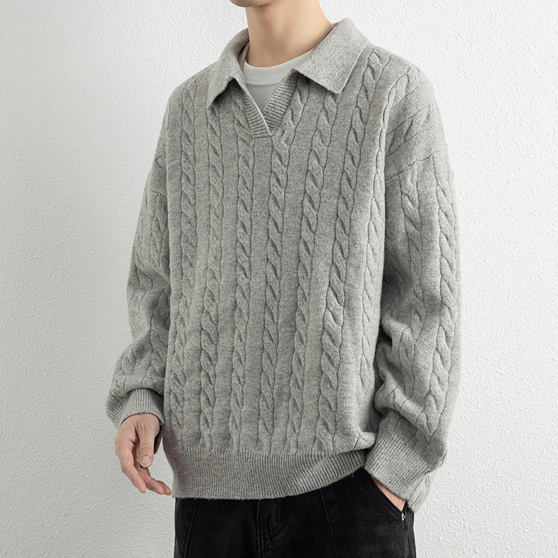 Herren Strickpullover mit Nautical Cable-Muster und klassischem Kragen EB
