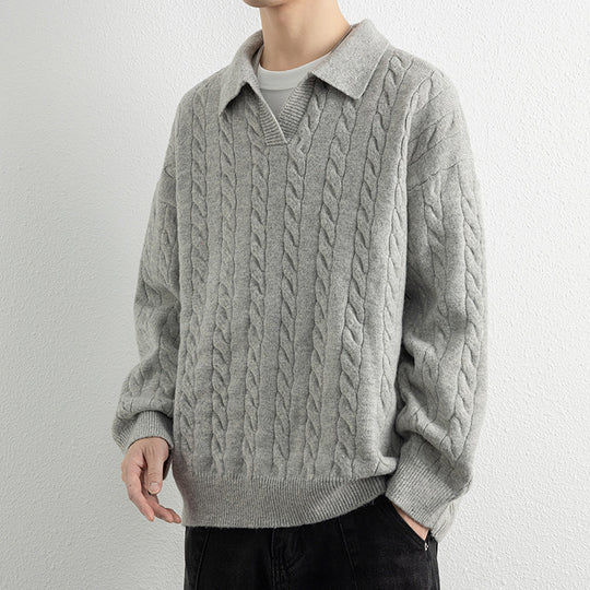 Herren Strickpullover mit Nautical Cable-Muster und klassischem Kragen EB