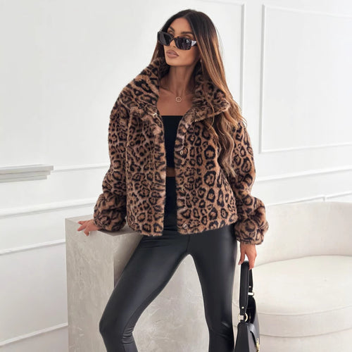 Damen kuschelige Leopardenfelljacke EB