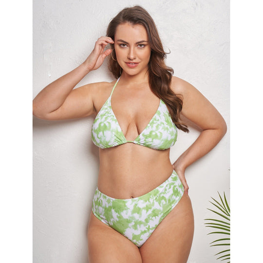 Damen Triangel-Bikini mit hohem Bund und modischem Batik-Design EB