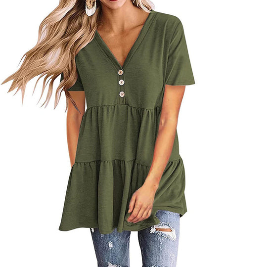 Damen Tunika-Top mit V-Ausschnitt und knöpfbarem Design EB