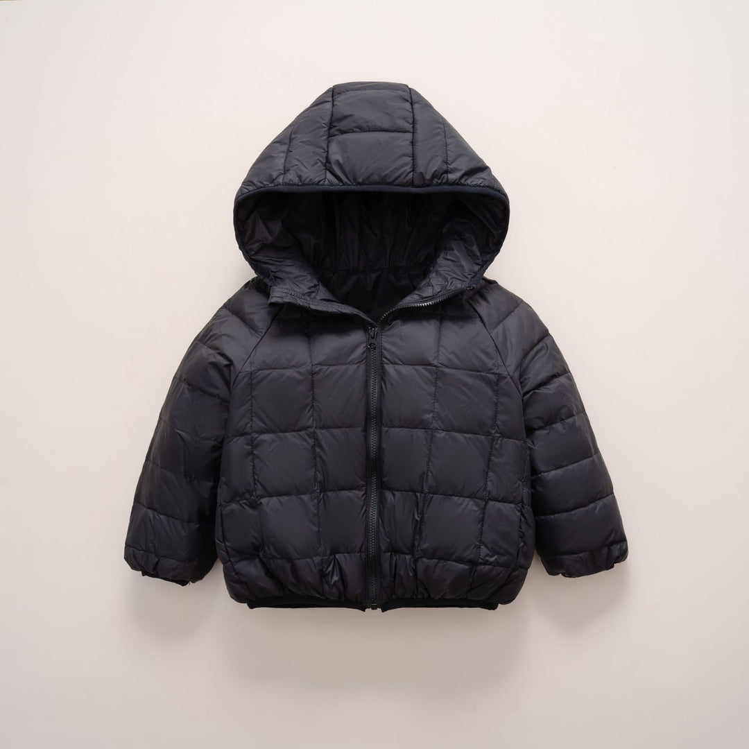 Damen warme Daunenjacke mit Kapuze und quer gestepptem Design EB