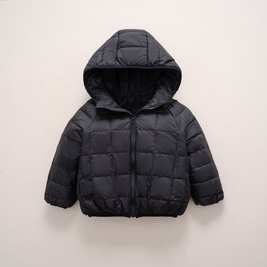 Damen warme Daunenjacke mit Kapuze und quer gestepptem Design EB