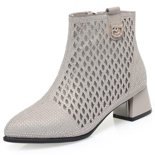 Damen Ankle Boots mit dekorativem Netzdesign und komfortablem Blockabsatz EB