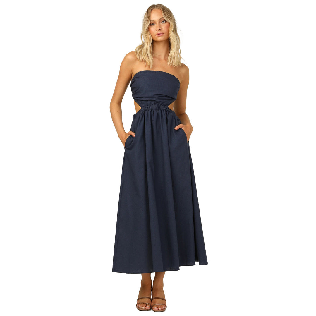 Damen Strapless Maxikleid mit seitlichem Cut-Out und praktischem Taschen-Design EB