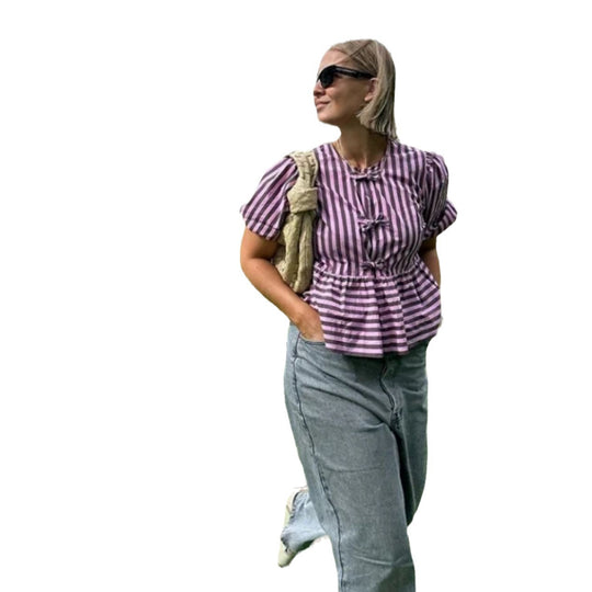 Damen Freizeitbluse mit modischem Streifenmuster und lässigem Schnitt EB