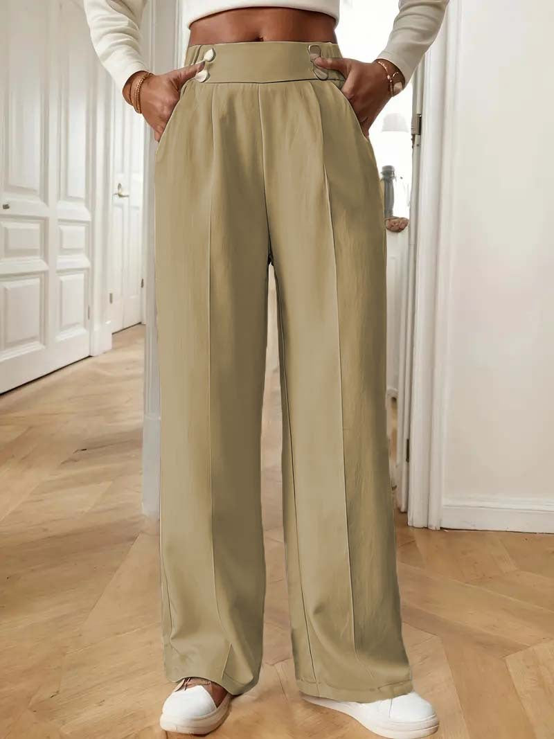 Damen Elegante und luftige Hochbundhose mit weitem Bein und praktischen Taschen EB