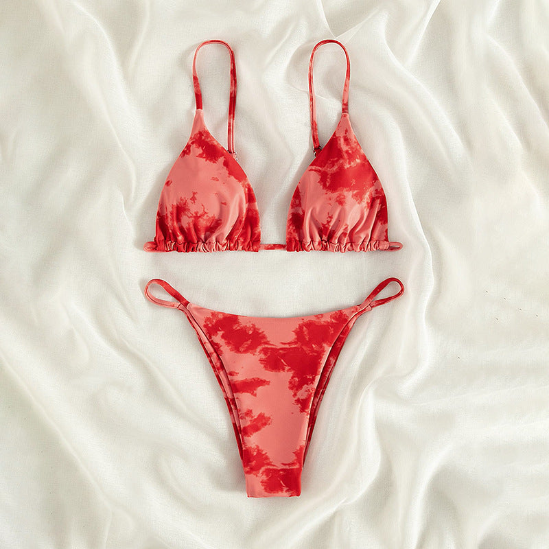 Damen Triangel-Bikini mit verstellbaren Trägern und schickem Batikmuster EB
