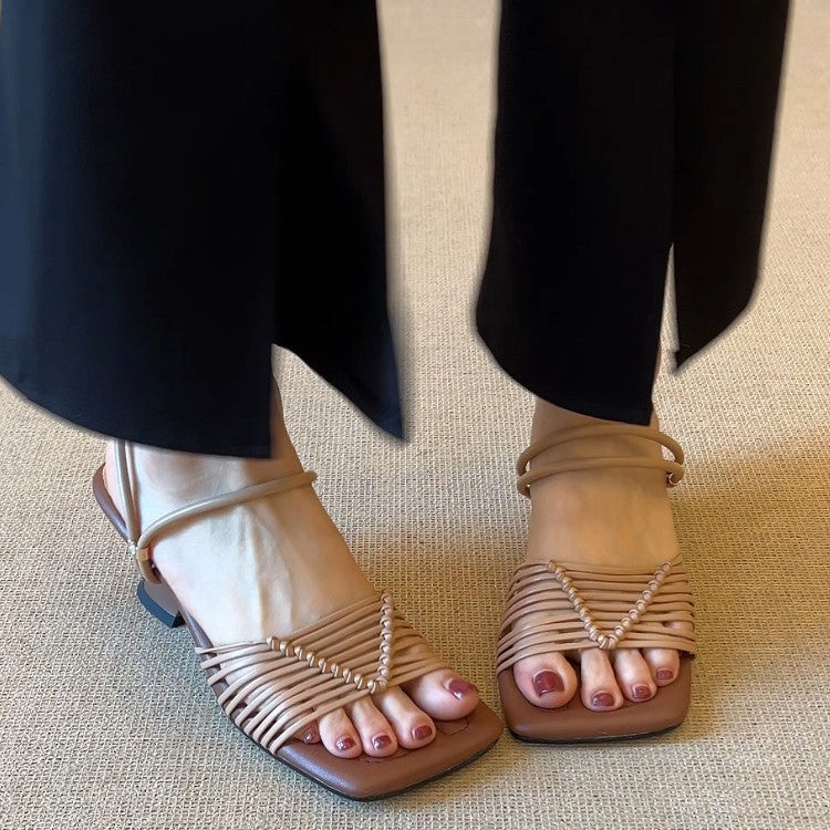 Damen Sandalen mit geflochtenem Design und komfortablem Blockabsatz EB