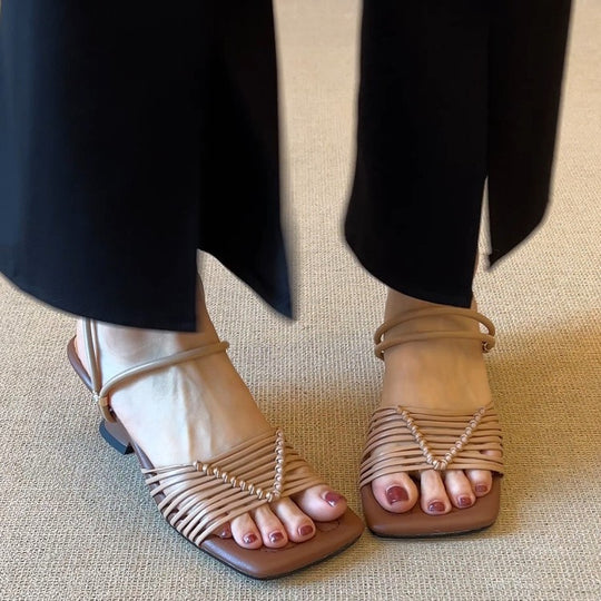 Damen Sandalen mit geflochtenem Design und komfortablem Blockabsatz EB