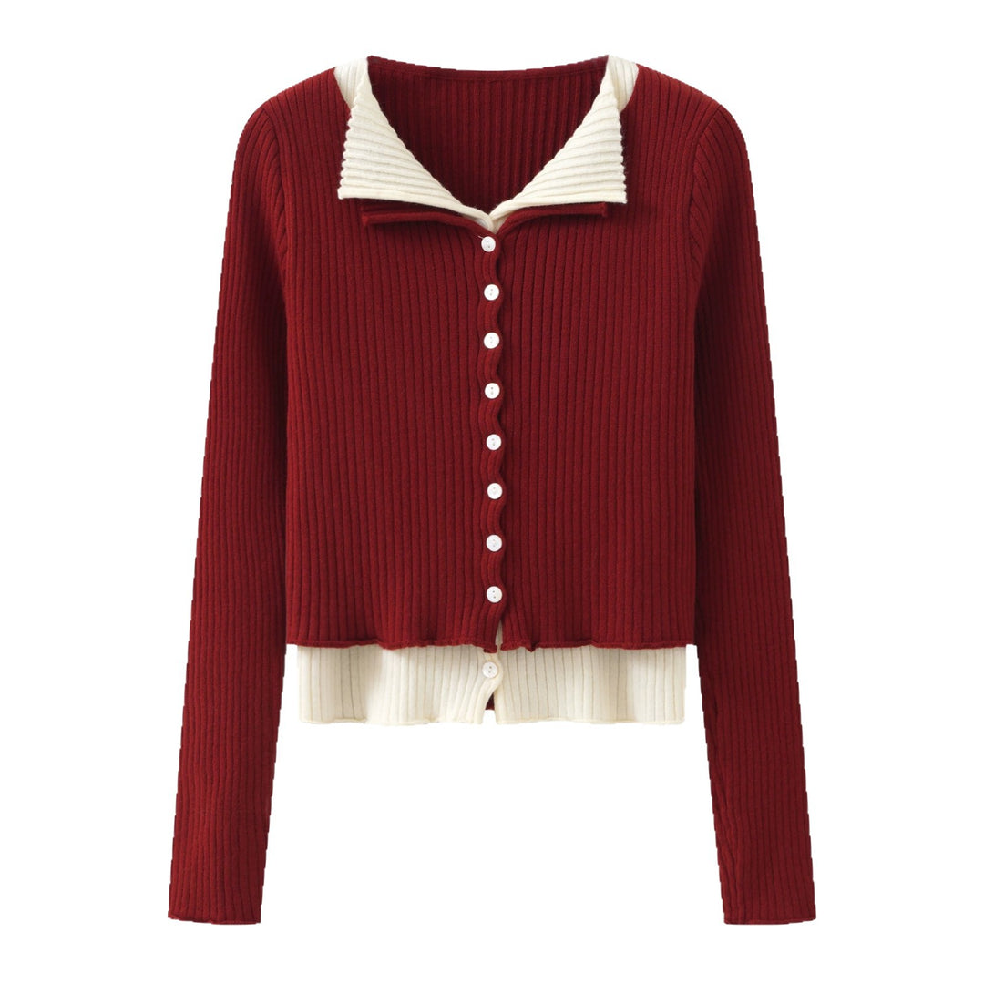 Damen Eleganter Cardigan mit Knopfleiste und Kontrastbesatz EB