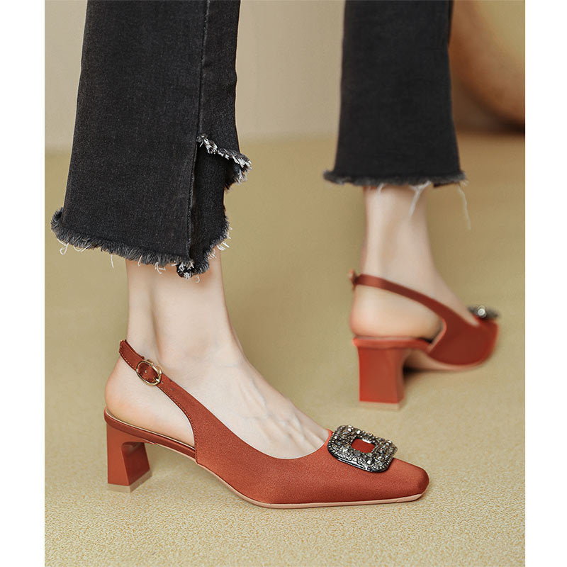 Damen Slingback-Pumps mit dekorativem Schmuckelement und komfortablem Blockabsatz EB