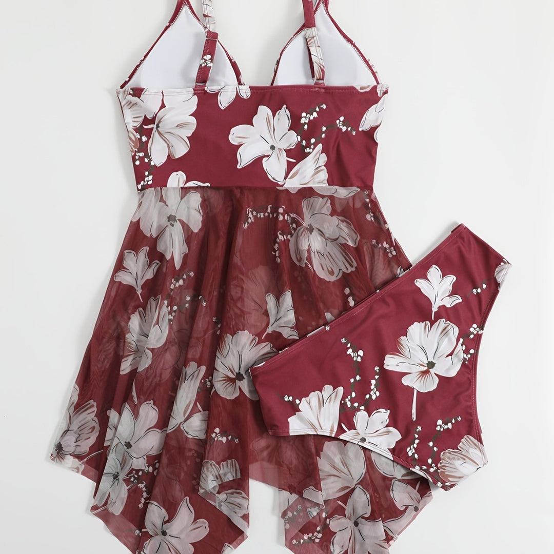 Damen Strandkleid mit floralem Überwurf EB