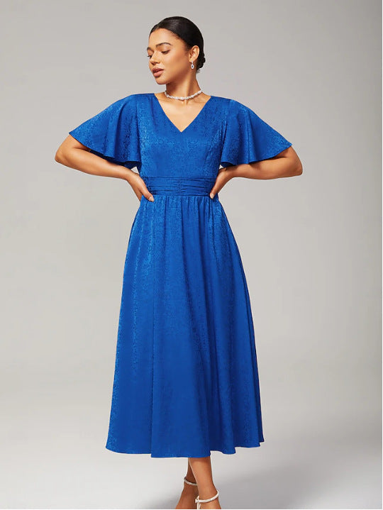 Damen Maxikleid mit voluminösen Ärmeln und floralen Details EB