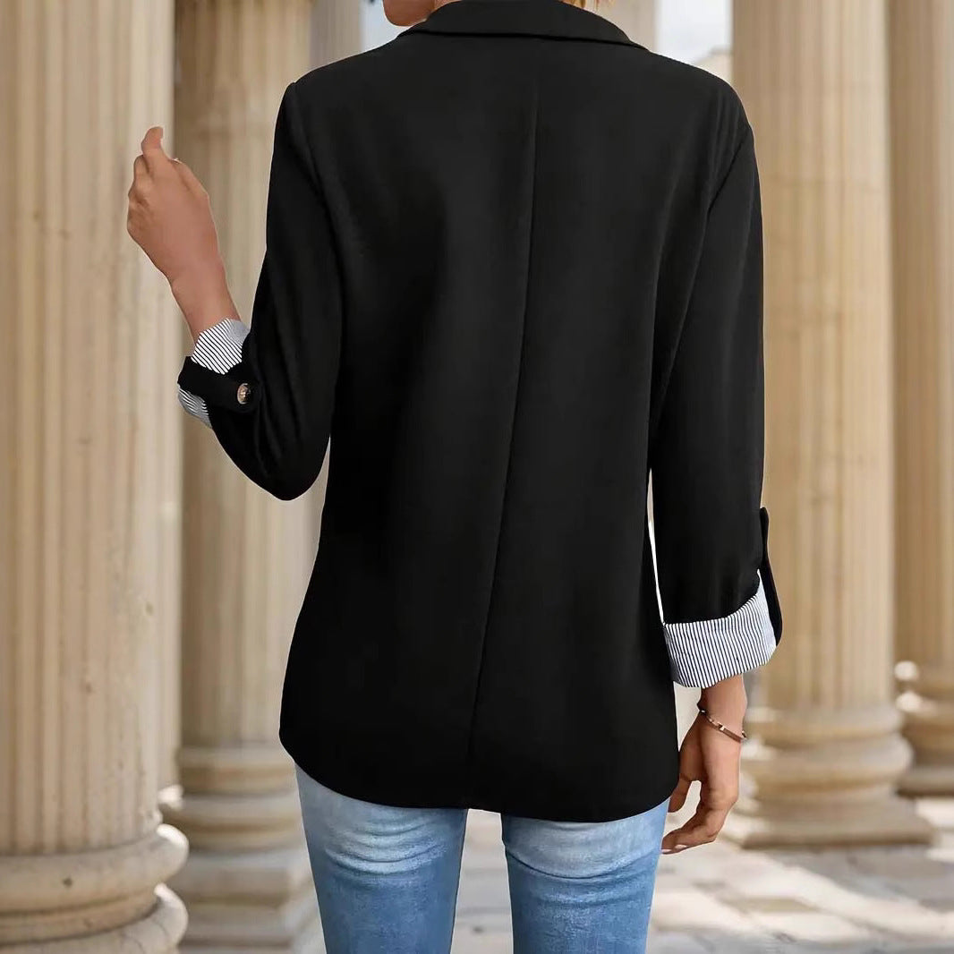 Damen nan taillierter dreiviertelarm Blazer mit Pattentaschen und umgeschlagenen Manschetten EB