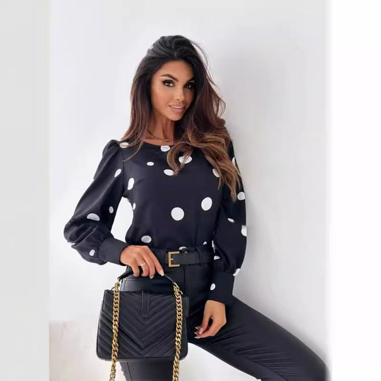 Damen Bluse mit Polka-Dots und elegantem Schnitt EB