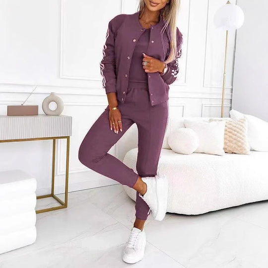 Damen nan sportliches Jogginganzug-Set mit Collegejacke, kurzes Top und slim-fit Jogginghose EB