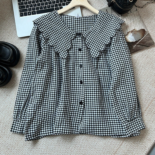 Damen Bluse mit großem Kragen und Rüschendetails EB