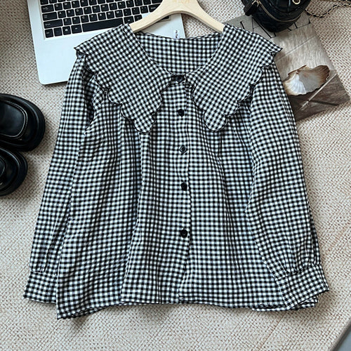 Damen Bluse mit großem Kragen und Rüschendetails EB
