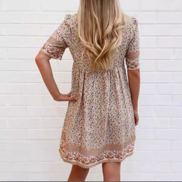 Damen Lässiges Boho-Kleid mit verspielten Quasten und floralen Mustern EB