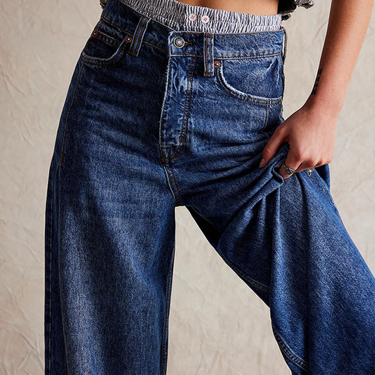 Damen Weite Jeans-Hose mit hohem Bund EB