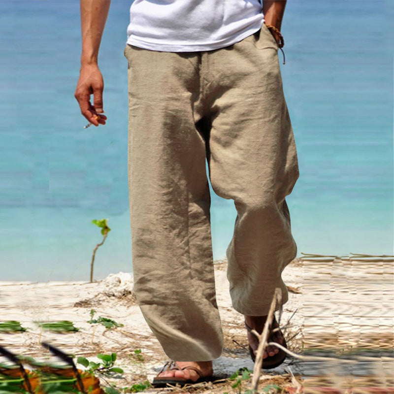 Herren nan lockere Leinenhose mit weitem Bein und elastischem Bund EB