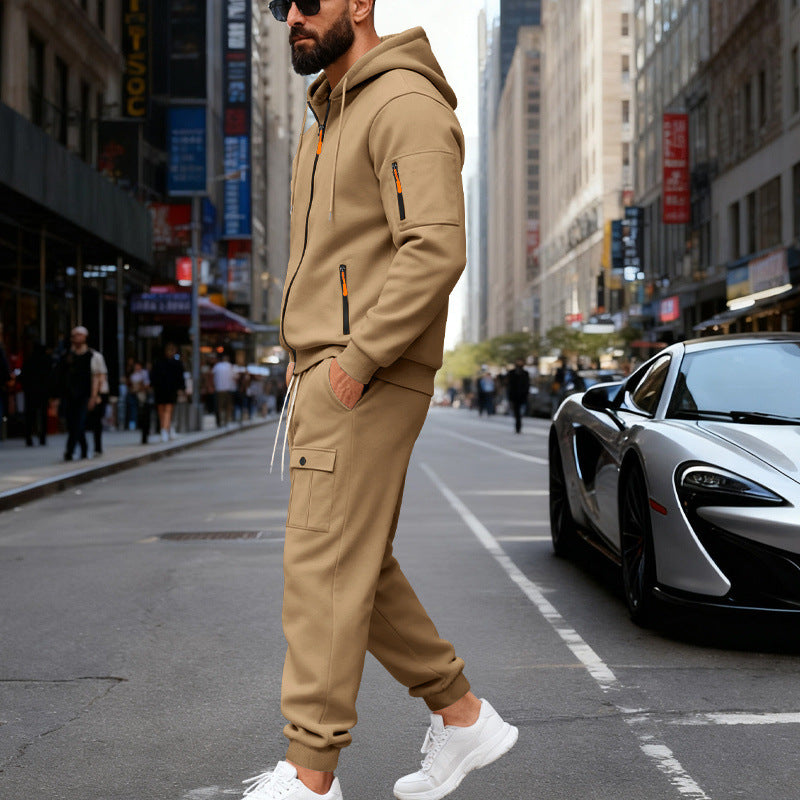 Herren stylisches Zweiteiliges Jogginganzug mit Kapuze und praktischen Taschen EB