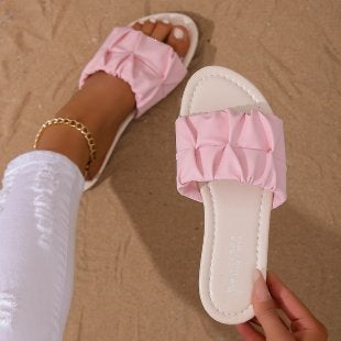 Damen Komfortable Riemchen-Sandalen mit modischem Falten-Design EB