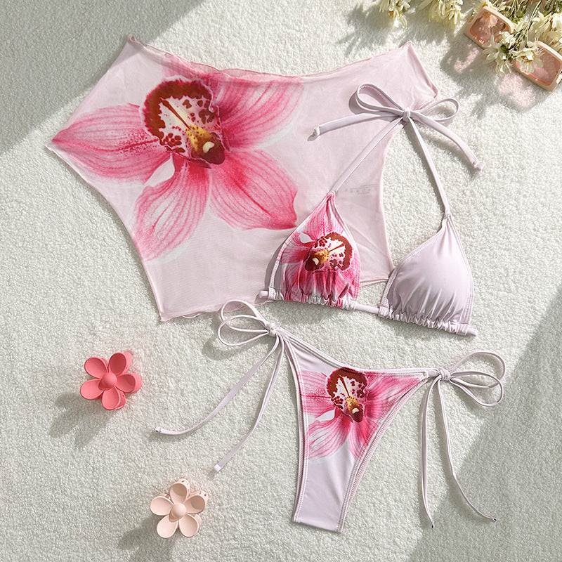 Damen Bikini-Set mit floralem Design und transparentem Überwurf EB