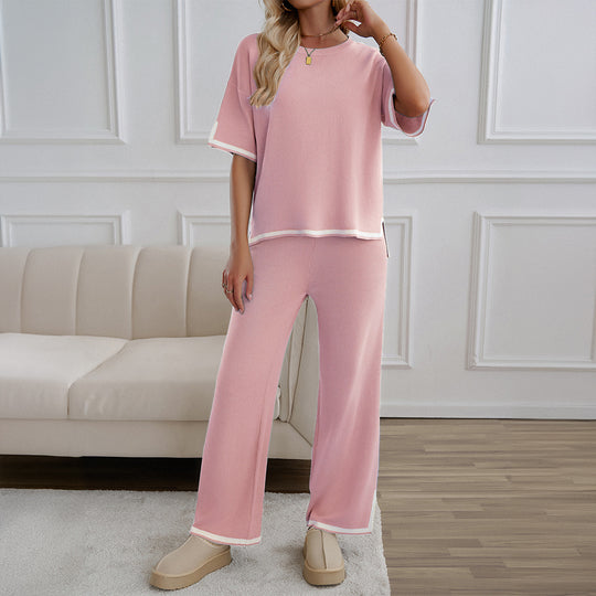 Damen Lässiges Zweiteiliges Set mit Weitem Schnitt und Goldakzenten EB
