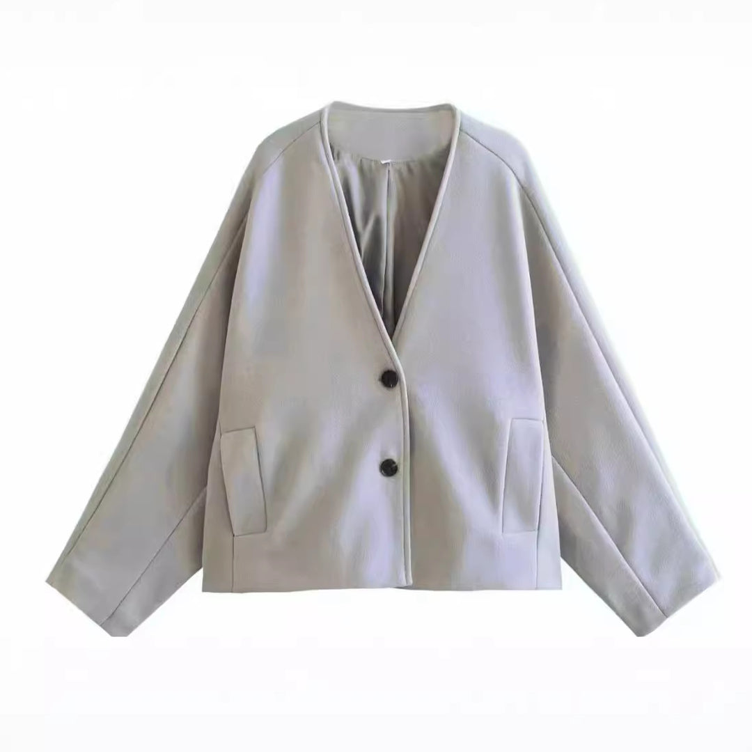 Damen elegante Jacke mit strukturiertem Stoff und großzügigen Taschen EB