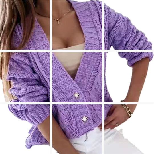 Damen Strickjacke mit dekorativem Zopfdesign und einzigartigen Knopfdetails EB