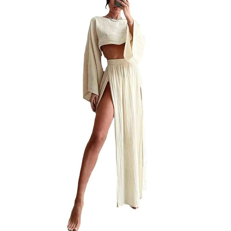 Damen Zweiteiliges Maxikleid mit Off-Shoulder-Design und Schlitz EB