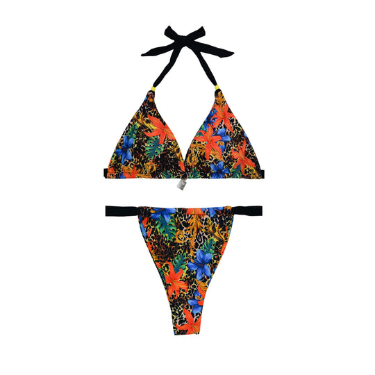 Damen Triangel-Bikini mit buntem Blumenmuster und verstellbaren Trägern EB