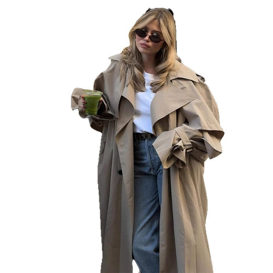 Damen Übergröße Trenchcoat mit voluminösen Ärmeln und taillierter Schnürung EB