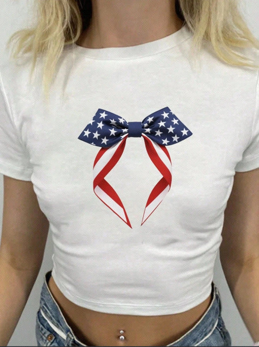 Damen Crop-T-Shirt mit kreativen Schleifen-Details EB