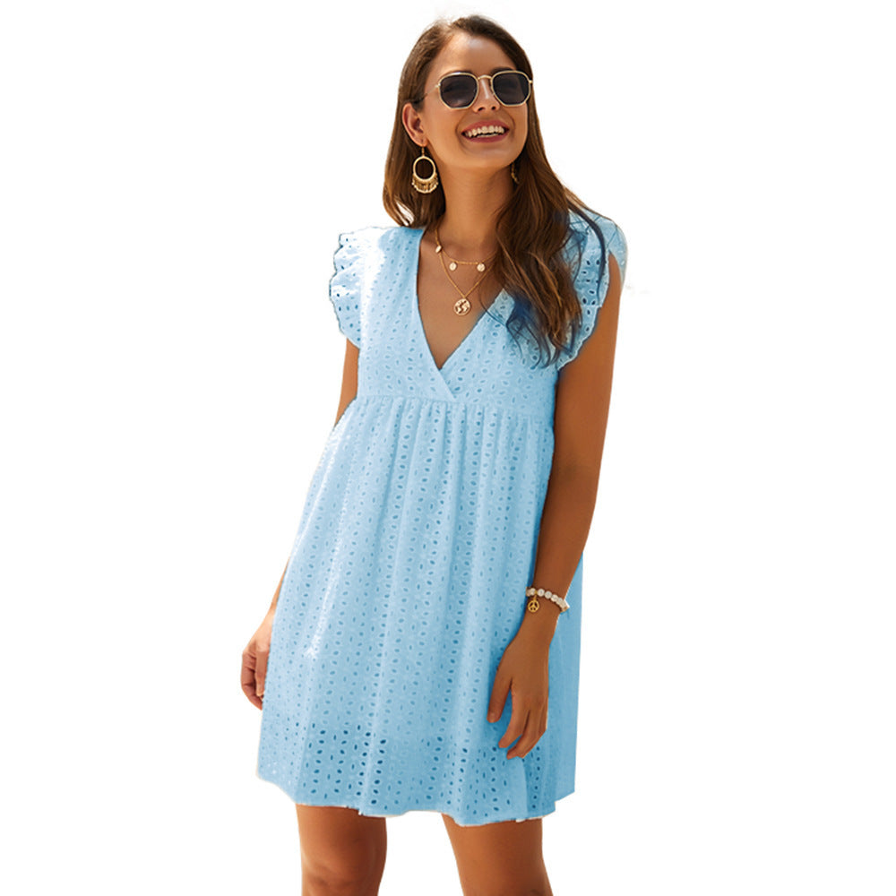 Damen Sommerkleid mit Augenmuster und voluminösen Ärmeln EB