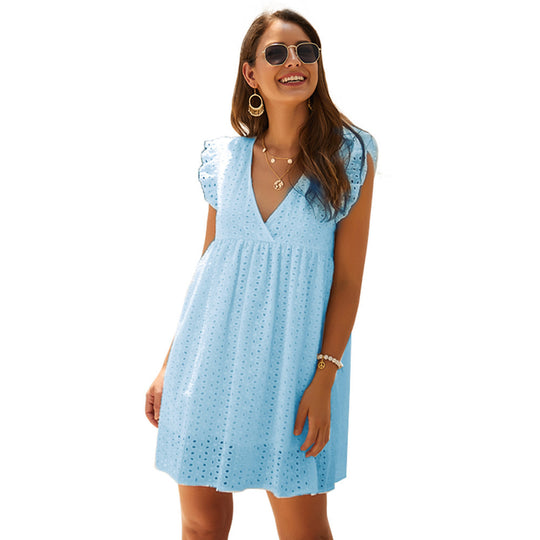 Damen Sommerkleid mit Augenmuster und voluminösen Ärmeln EB
